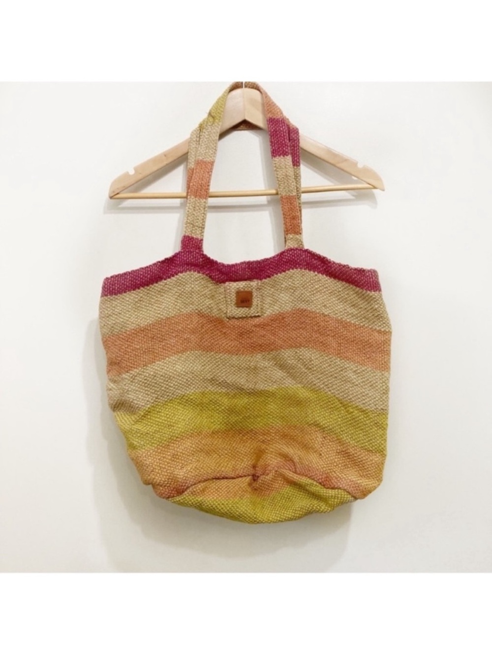 Roxy Tote Bag Striped Jute Burlap Boho Red Tan Orange Boho Beach Vacation